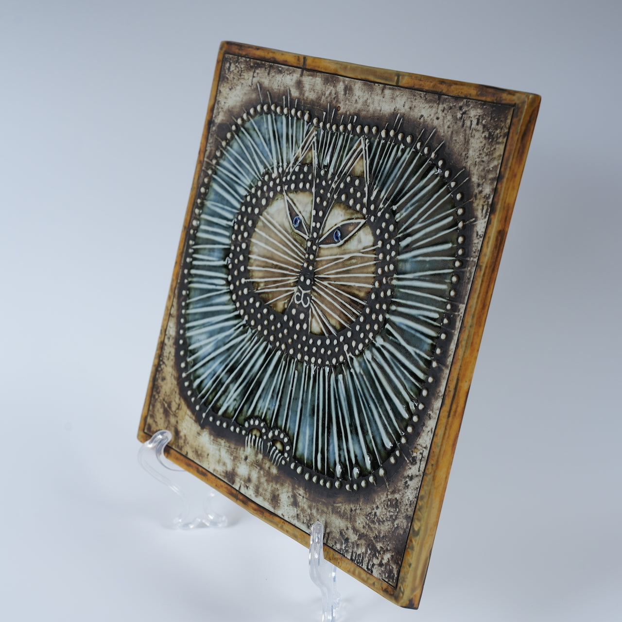 希少色 グスタフスベリ リサ・ラーソン ブルーアイズ 丸い猫の陶板(Katt) 陶板 Lisa Larson