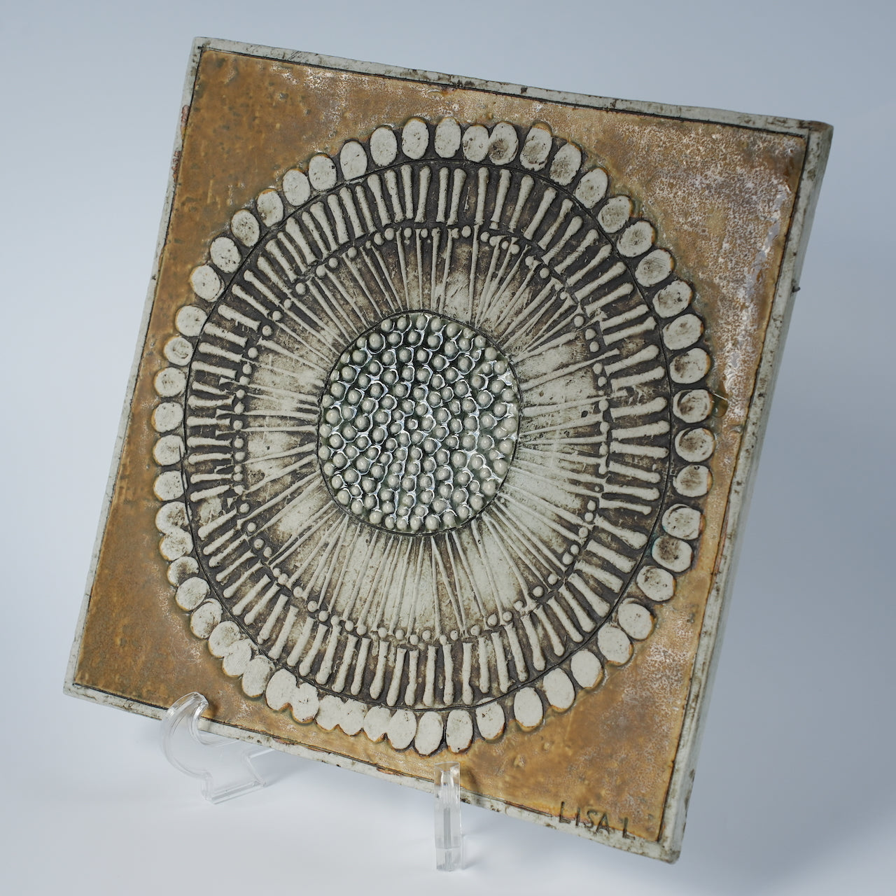 希少 ユニークピース グスタフスベリ リサ・ラーソン 白いひまわり(Solros)の陶板 陶板 Gustavsberg