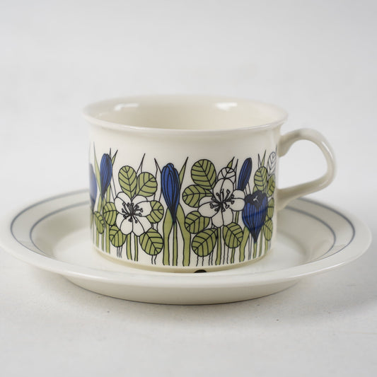 訳あり品 希少サイズ アラビア(ARABIA)カラー版 クロッカス(Krokus)ティーカップ&ソーサー - 全体像