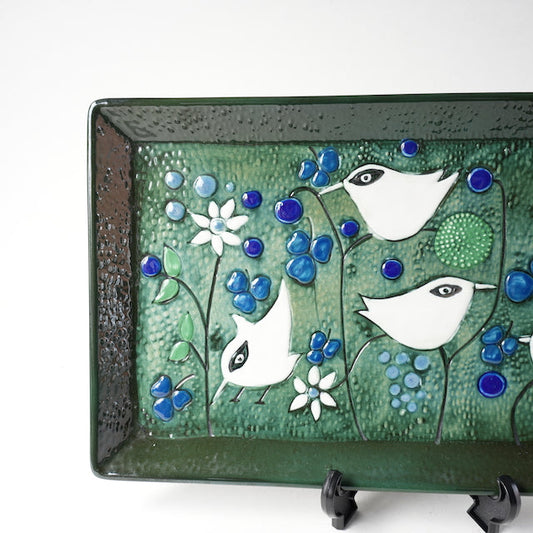 希少 800点限定 ロールストランド シルヴィア・レウショヴィウス 4羽の白い小鳥の陶板 - 全体像