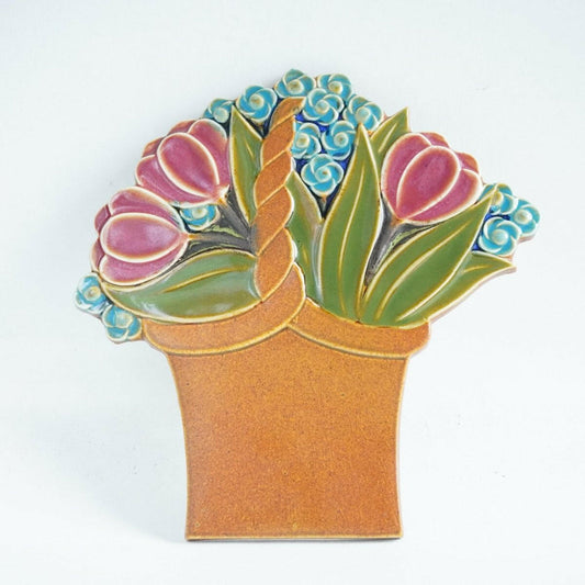 グスタフスベリ マルガレータ・ヘンニックス(Margareta Hennix)フラワーバスケットの陶板 - 全体像