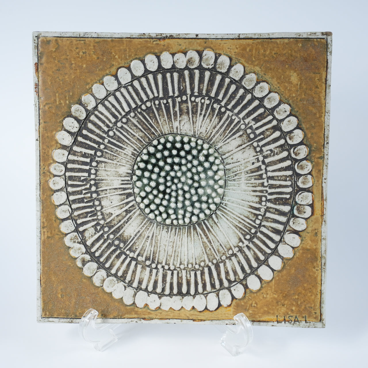 希少 ユニークピース グスタフスベリ リサ・ラーソン 白いひまわり（Solros）の陶板 陶板 Gustavsberg