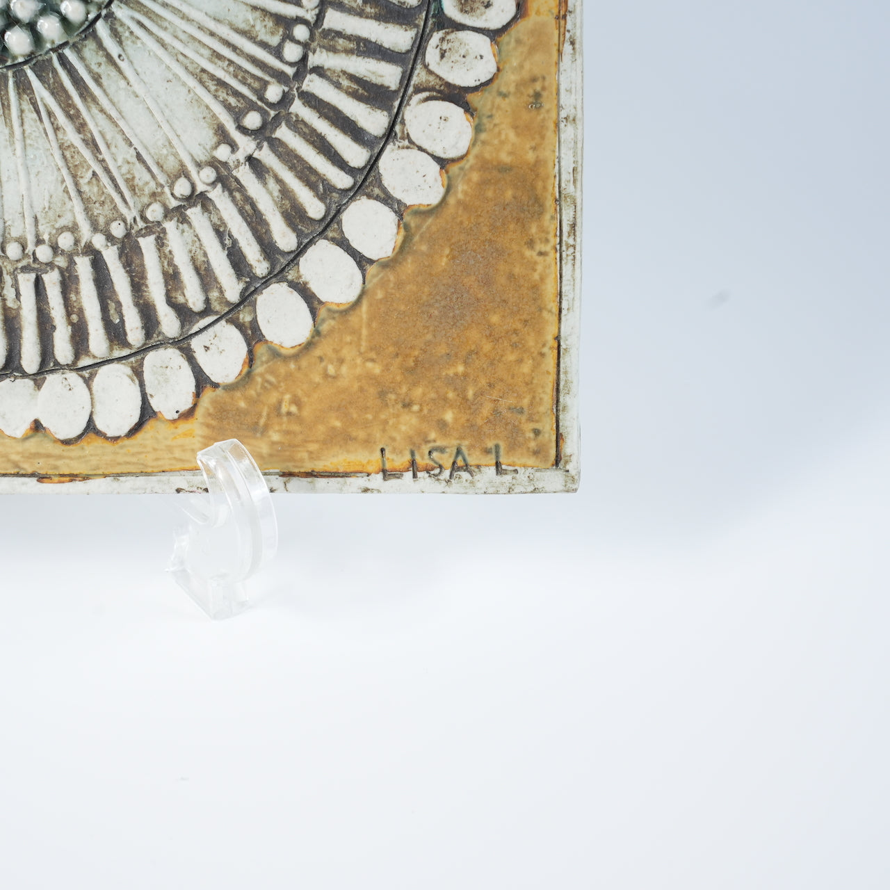 希少 ユニークピース グスタフスベリ リサ・ラーソン 白いひまわり（Solros）の陶板 陶板 Gustavsberg