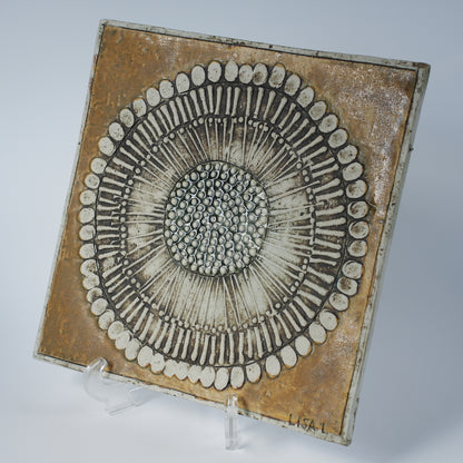 希少 ユニークピース グスタフスベリ リサ・ラーソン 白いひまわり（Solros）の陶板 陶板 Gustavsberg