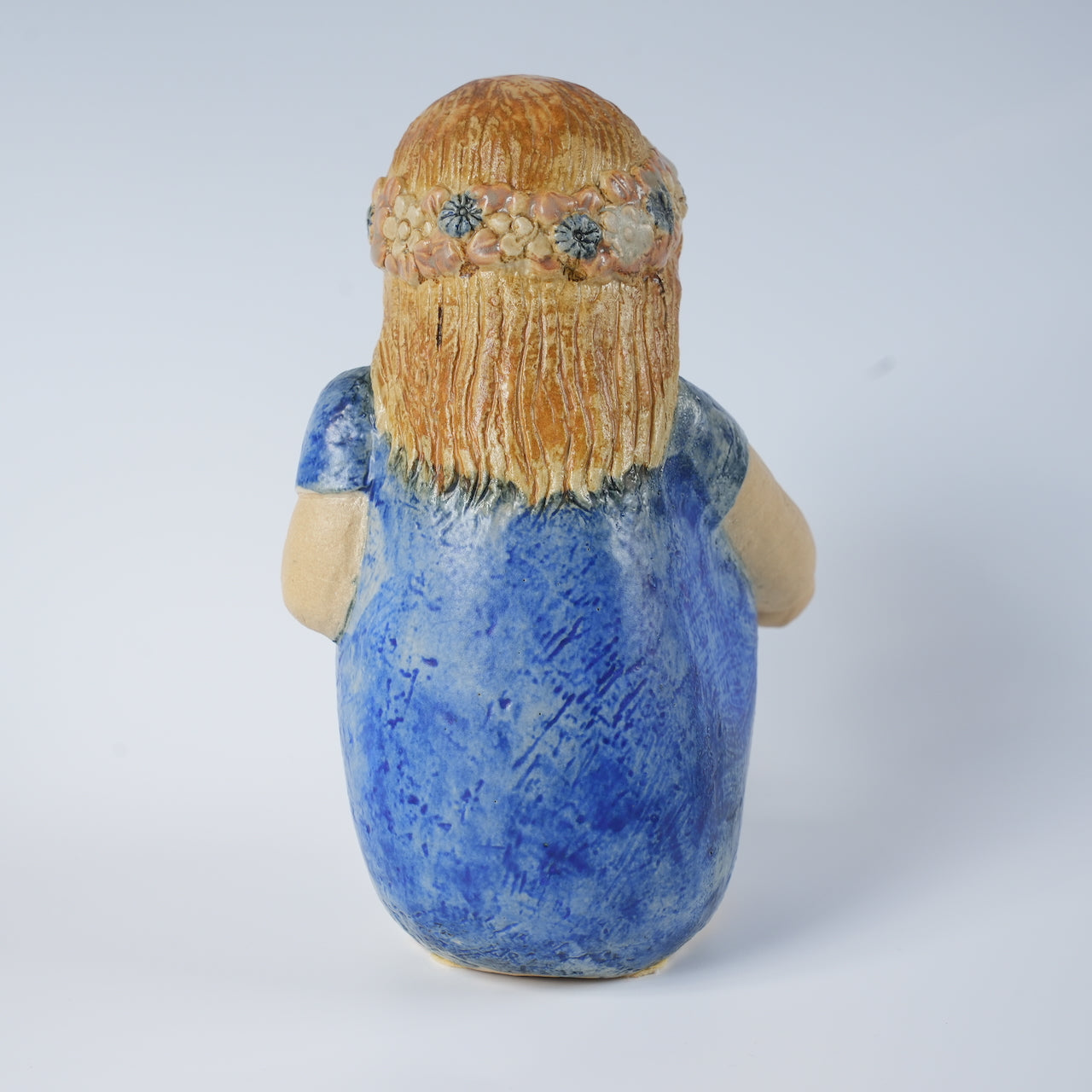 希少 リサ・ラーソン フリーランス作品 花を摘む青い服の少女 置物 Lisa Larson