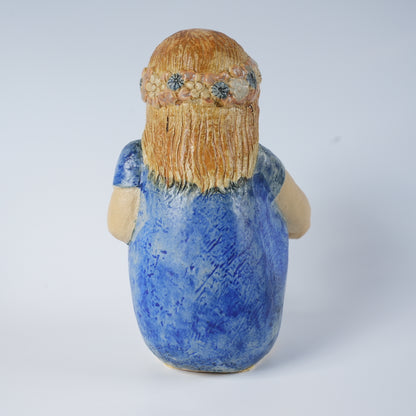 希少 リサ・ラーソン フリーランス作品 花を摘む青い服の少女 置物 Lisa Larson