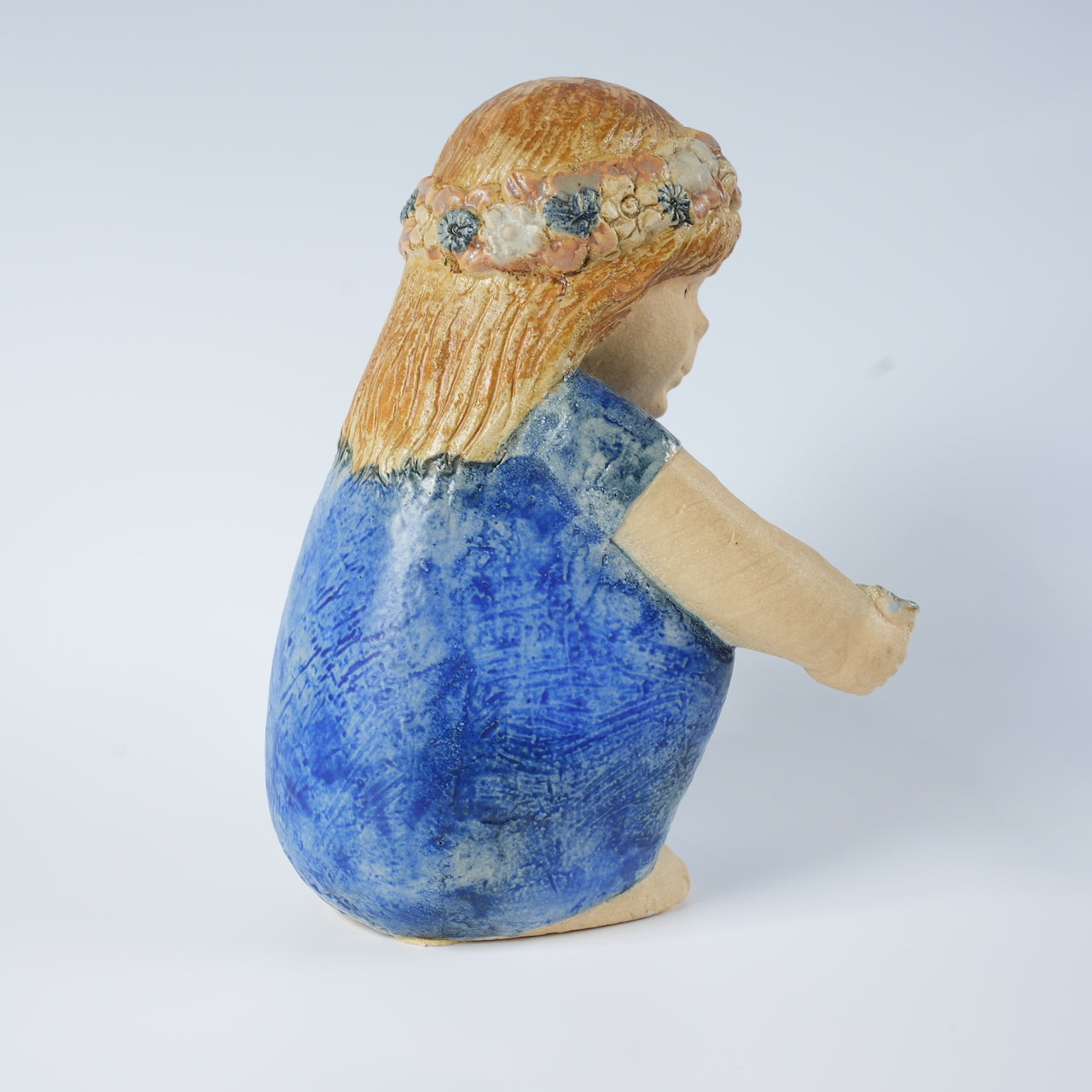 希少 リサ・ラーソン フリーランス作品 花を摘む青い服の少女 置物 Lisa Larson