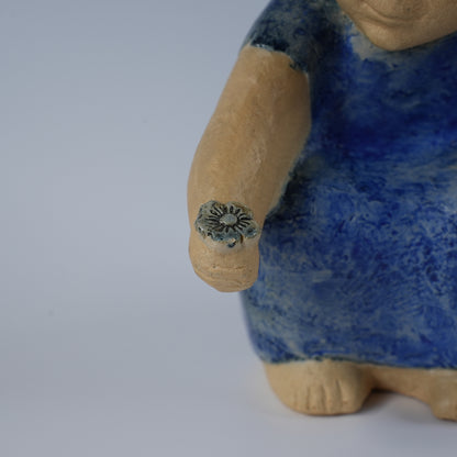 希少 リサ・ラーソン フリーランス作品 花を摘む青い服の少女 置物 Lisa Larson