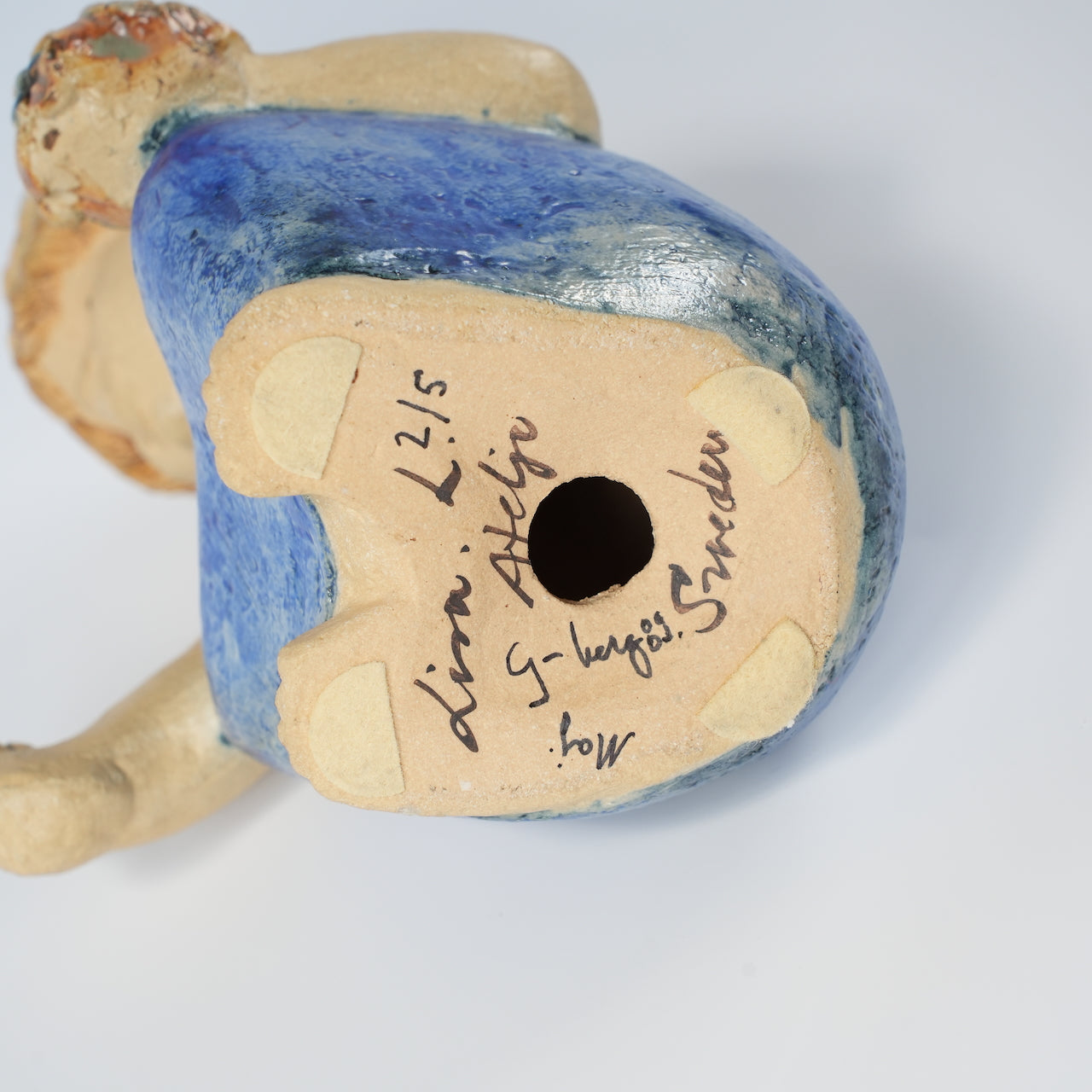 希少 リサ・ラーソン フリーランス作品 花を摘む青い服の少女 置物 Lisa Larson