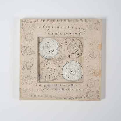 希少 ルート・ブリュック（Rut Bryk）中サイズ陶板 with circular patterns and floral motifs in earthy tones.