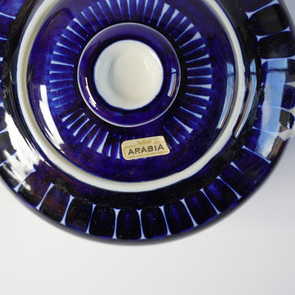 貫入あり ARABIA バレンシア（Valencia）コーヒーポットの底面、濃いコバルトブルーのデザインが特徴。