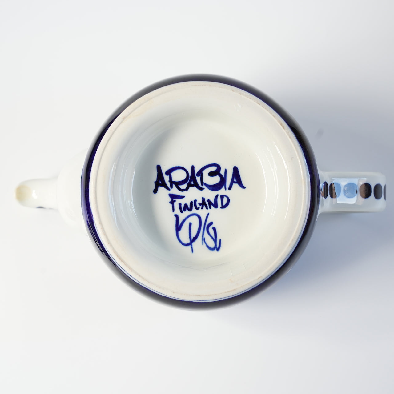 貫入あり ARABIA バレンシア（Valencia）コーヒーポットの内部の裏側のデザインと刻印