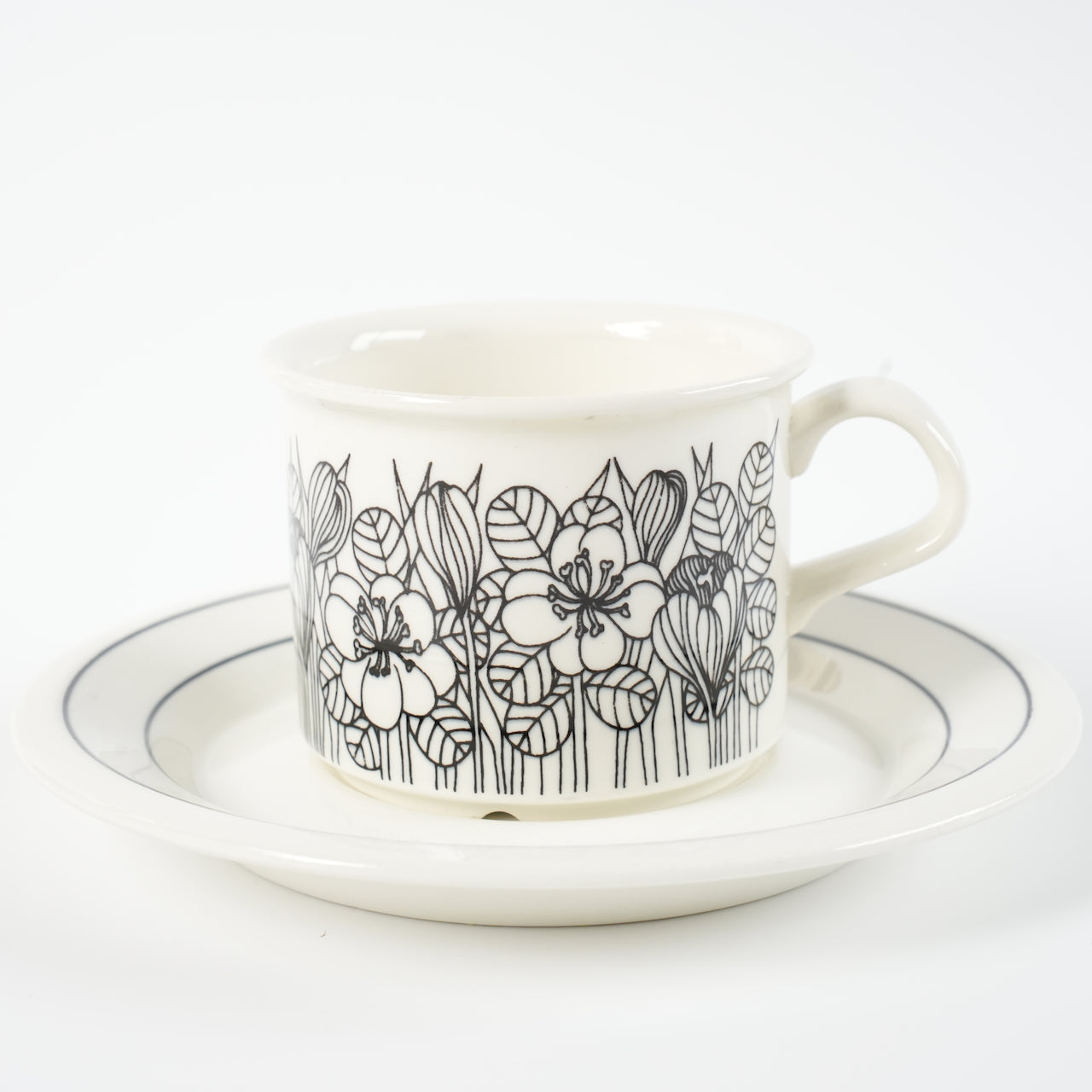 訳あり品 アラビア（ARABIA）クロッカス（Krokus）コーヒーカップ＆ソーサーの白黒デザイン