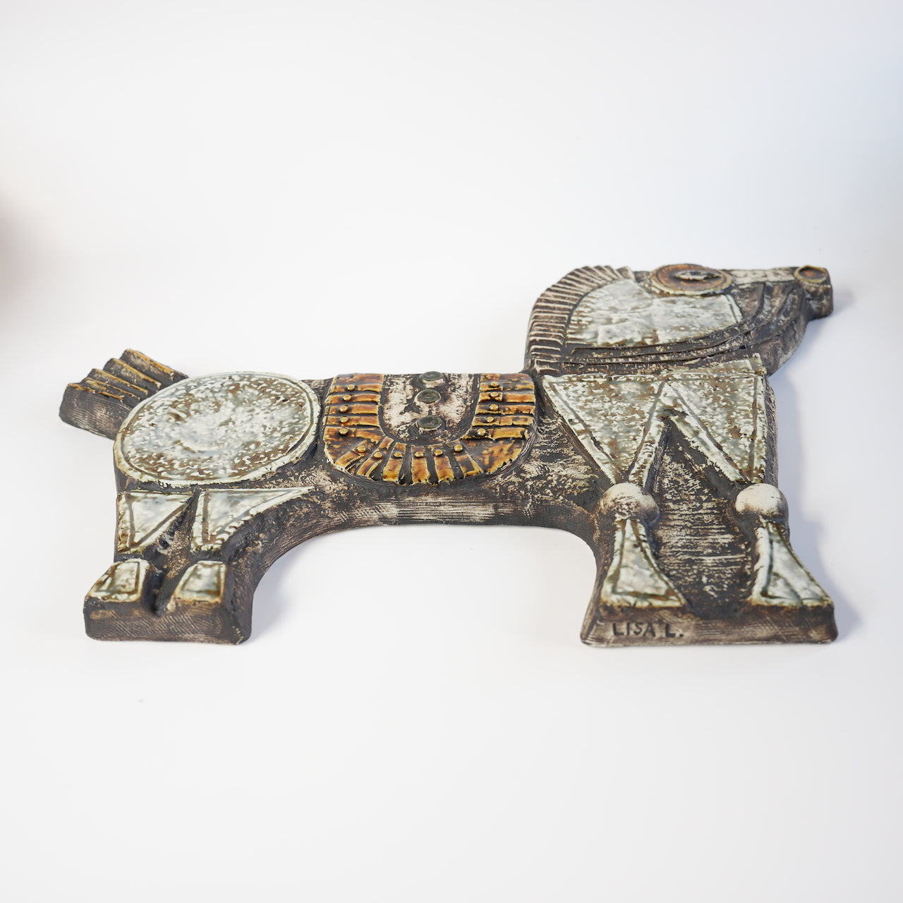 リサラーソン 陶板　馬 美品】リサラーソン Lisa Larson 陶板 乗馬 騎手 馬 プレート