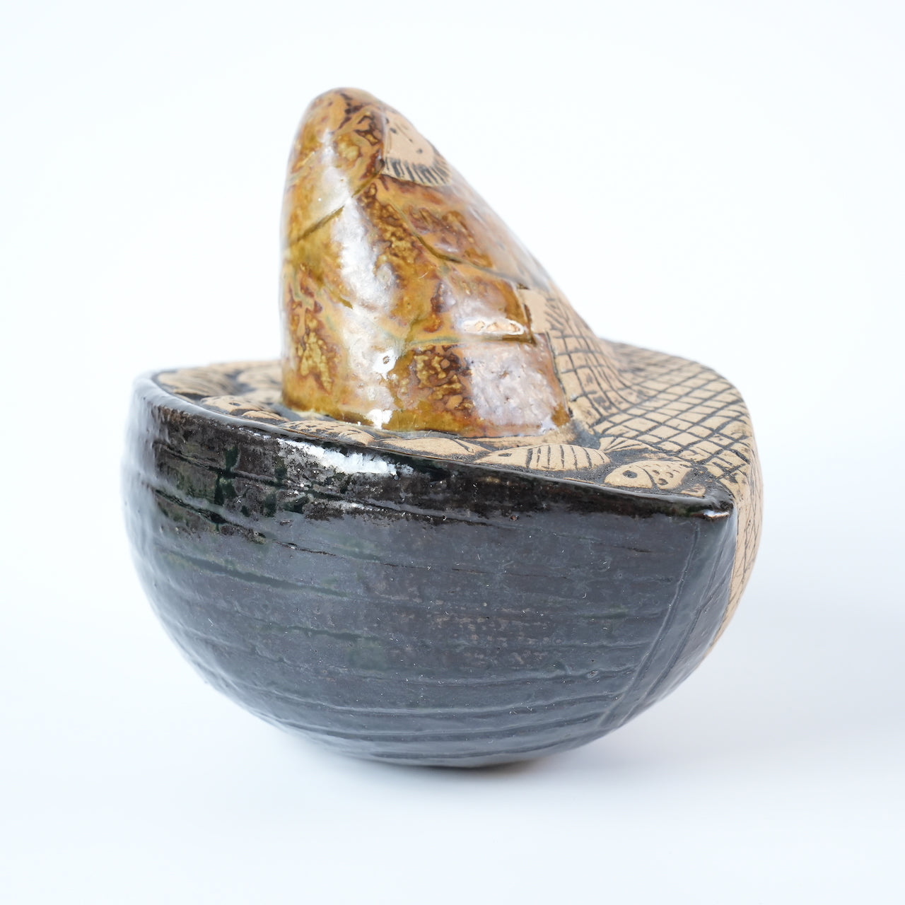 稀有颜色 Lisa Larson 渔夫（Fiskare i båt）物品 棕色衣服和黑色船体 稀有颜色变体