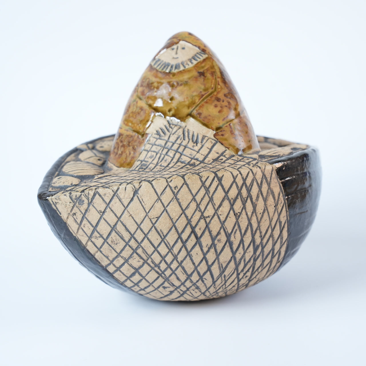 稀有颜色 Lisa Larson 渔夫（Fiskare i båt）物品 棕色衣服和黑色船体 稀有颜色变体