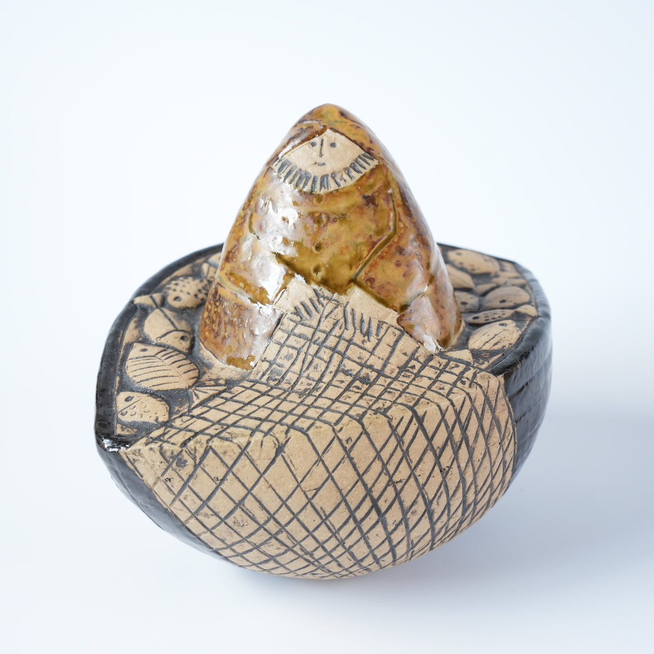 稀有颜色 Lisa Larson 渔夫（Fiskare i båt）物品 棕色衣服和黑色船体 稀有颜色变体