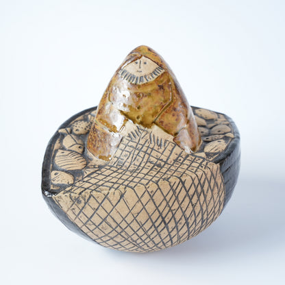 稀有颜色 Lisa Larson 渔夫（Fiskare i båt）物品 棕色衣服和黑色船体 稀有颜色变体