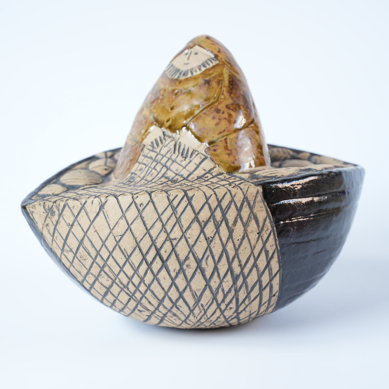 稀有颜色 Lisa Larson 渔夫（Fiskare i båt）物品 棕色衣服和黑色船体 稀有颜色变体