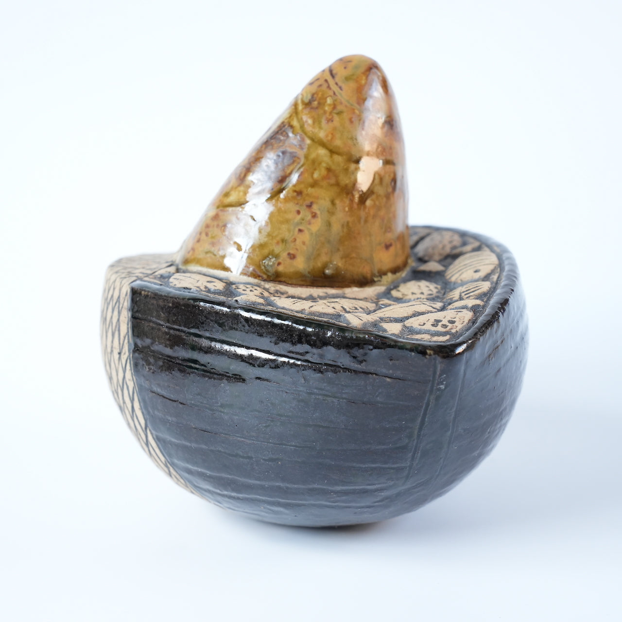 稀有颜色 Lisa Larson 渔夫（Fiskare i båt）物品 棕色衣服和黑色船体 稀有颜色变体