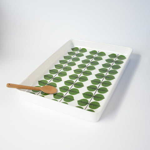 グスタフスベリ ベルサ 大サイズスクエアプレート ヴィンテージ 緑の葉柄 北欧ミッドセンチュリー