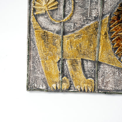 希少 リサ・ラーソン（Lisa Larson）グスタフスベリ 檻の中のライオン（LEJON I BUR）の陶板 - 8