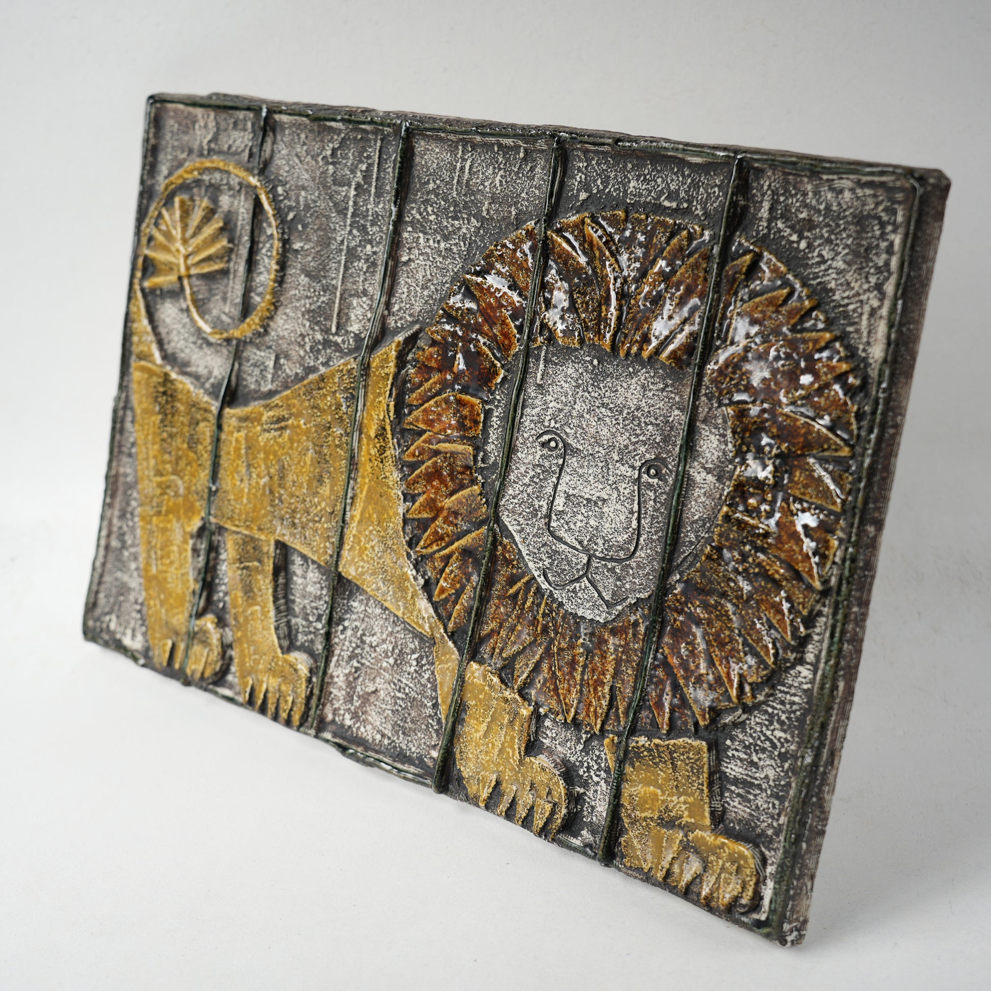 希少 リサ・ラーソン（Lisa Larson）グスタフスベリ 檻の中のライオン（LEJON I BUR）の陶板 - 13