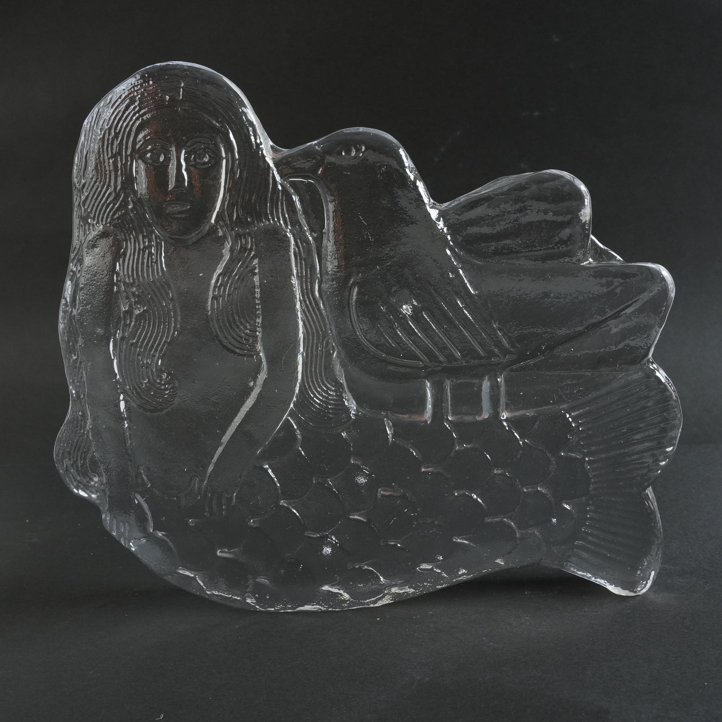 希少 リサ・ラーソン ローヤルクローナ 鳥と人魚のガラス像