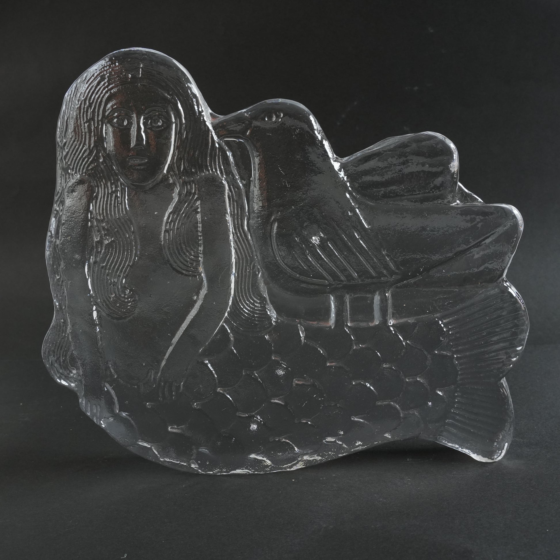 希少 リサ・ラーソン ローヤルクローナ 鳥と人魚のガラス像