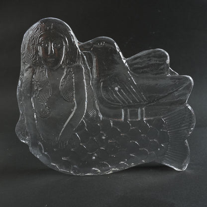 希少 リサ・ラーソン ローヤルクローナ 鳥と人魚のガラス像