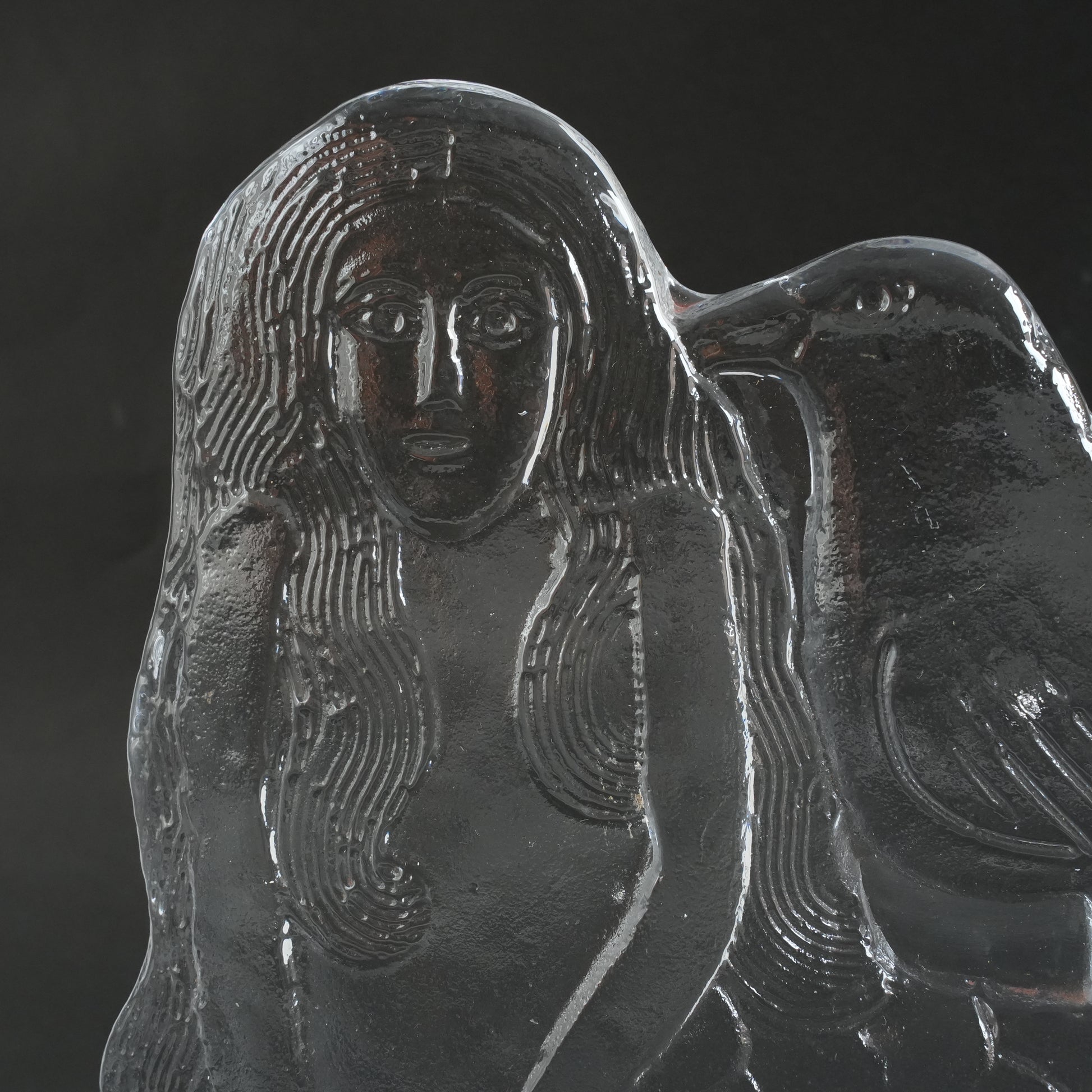 希少 リサ・ラーソン ローヤルクローナ 鳥と人魚のガラス像 - 2