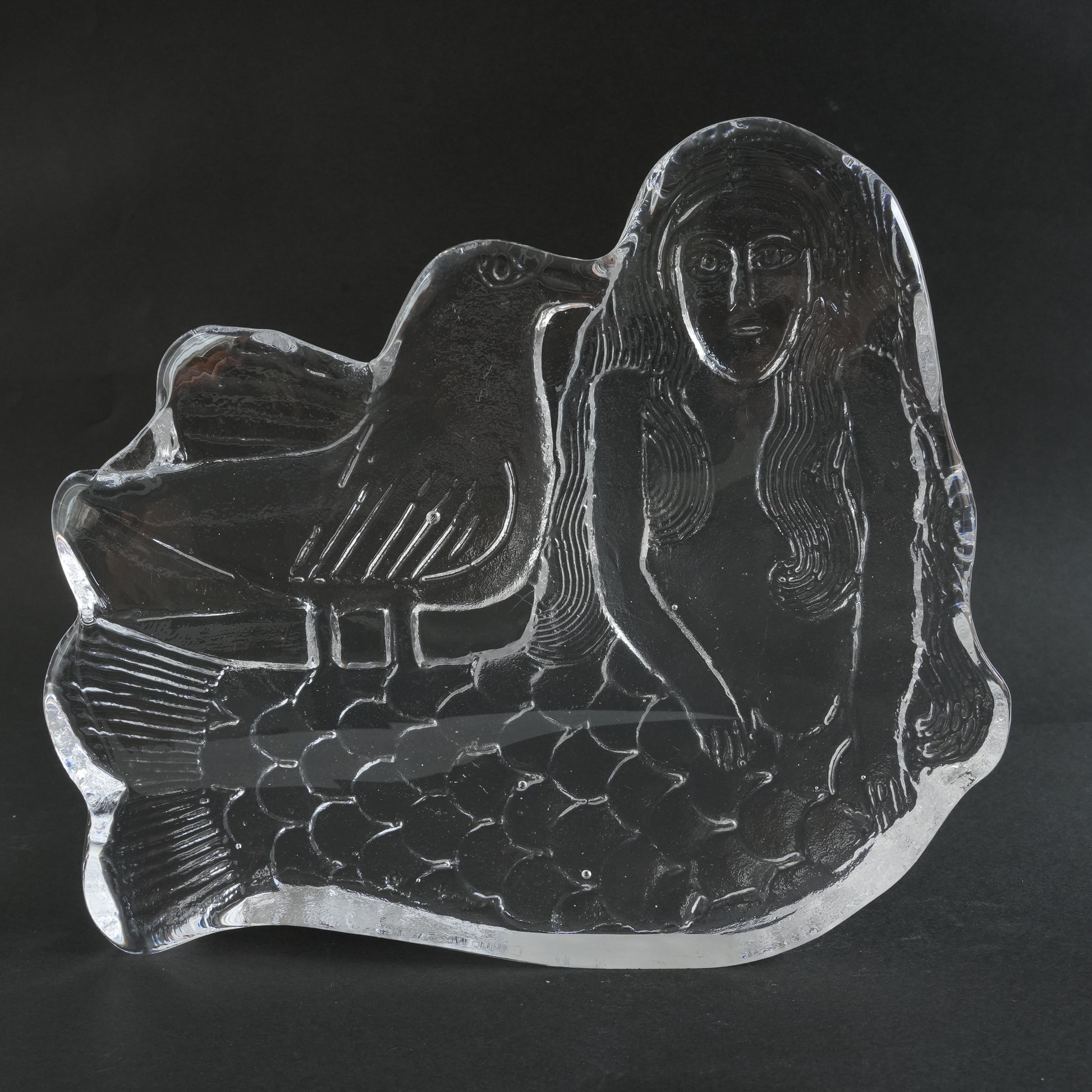 希少 リサ・ラーソン ローヤルクローナ 鳥と人魚のガラス像 - 6