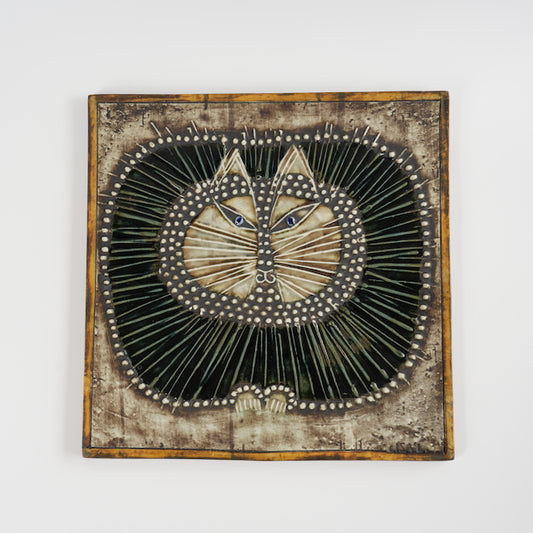 希少 グスタフスベリ リサ・ラーソン 黒い丸猫の陶板（Katt）