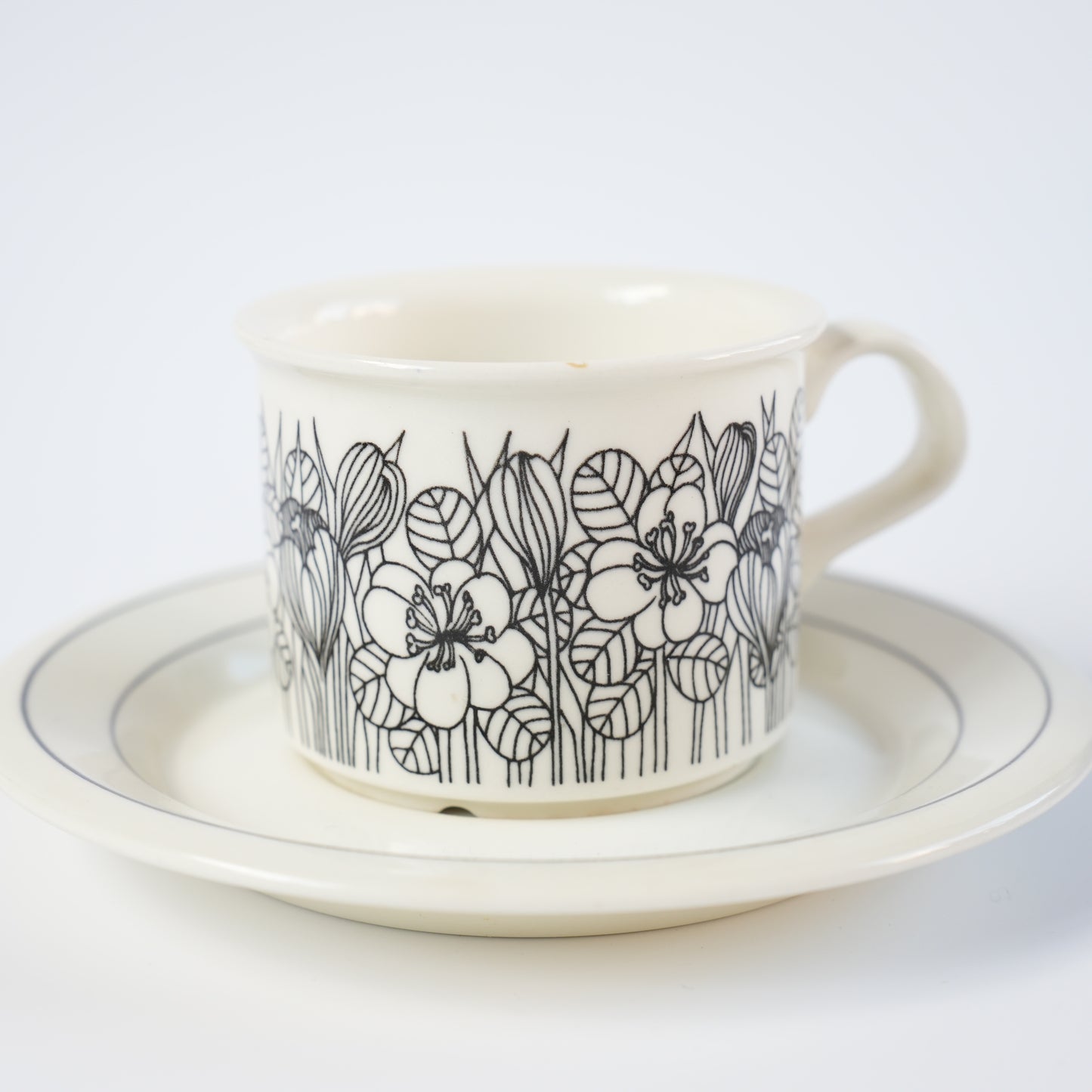 訳あり品 アラビア（ARABIA）クロッカス（Krokus）コーヒーカップ＆ソーサー - 全体像