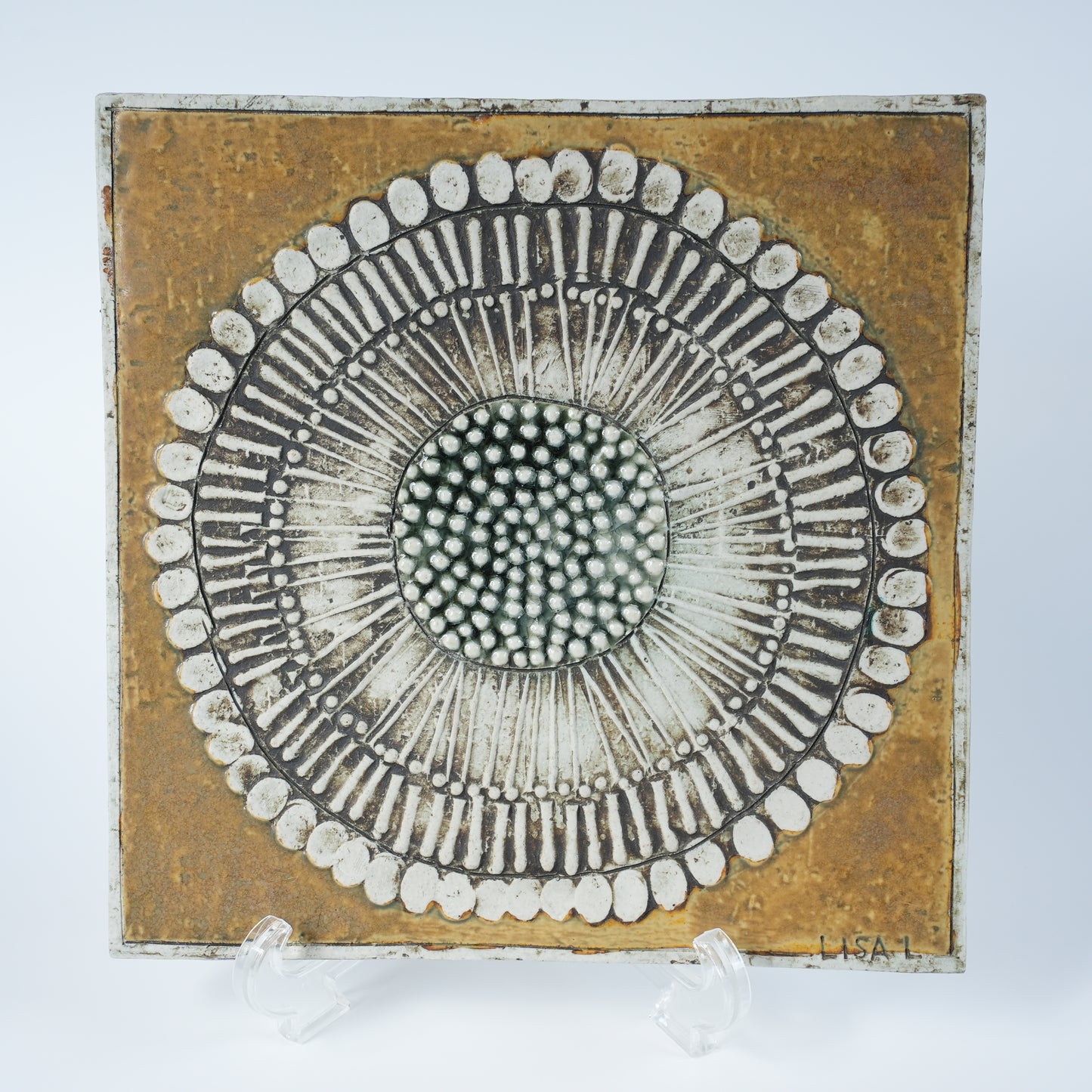 希少 ユニークピース グスタフスベリ リサ・ラーソン 白いひまわり（Solros）の陶板