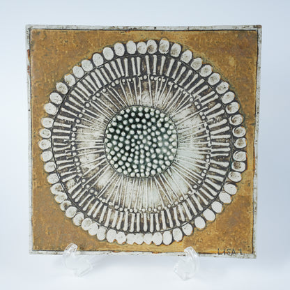 希少 ユニークピース グスタフスベリ リサ・ラーソン 白いひまわり（Solros）の陶板