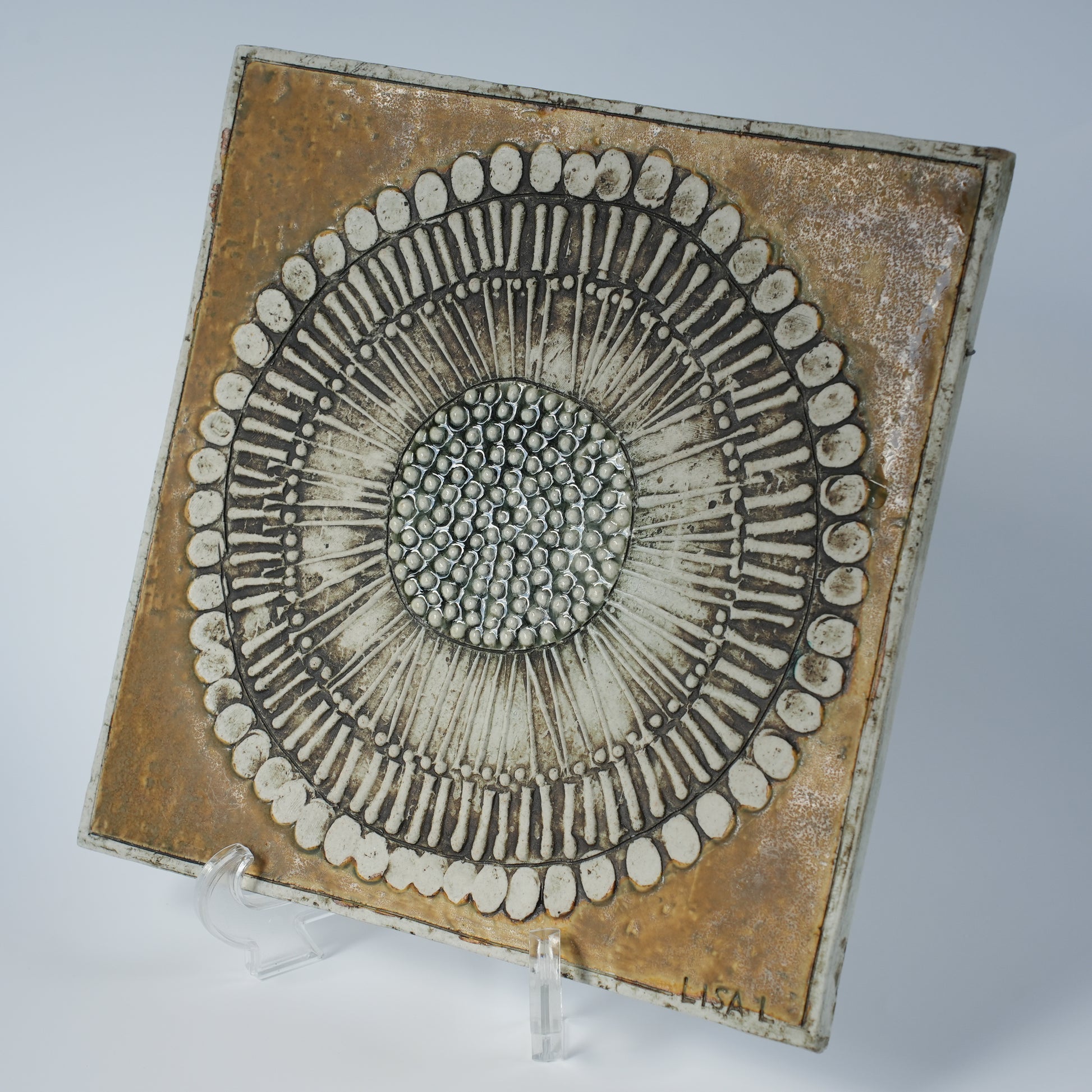 希少 ユニークピース グスタフスベリ リサ・ラーソン 白いひまわり（Solros）の陶板 - 8