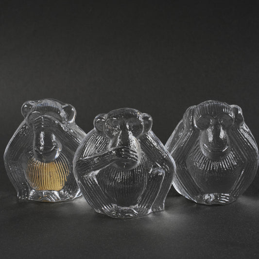 リサ・ラーソン ローヤルクローナ ガラスの三猿（見ざる、言わざる、聞かざる）