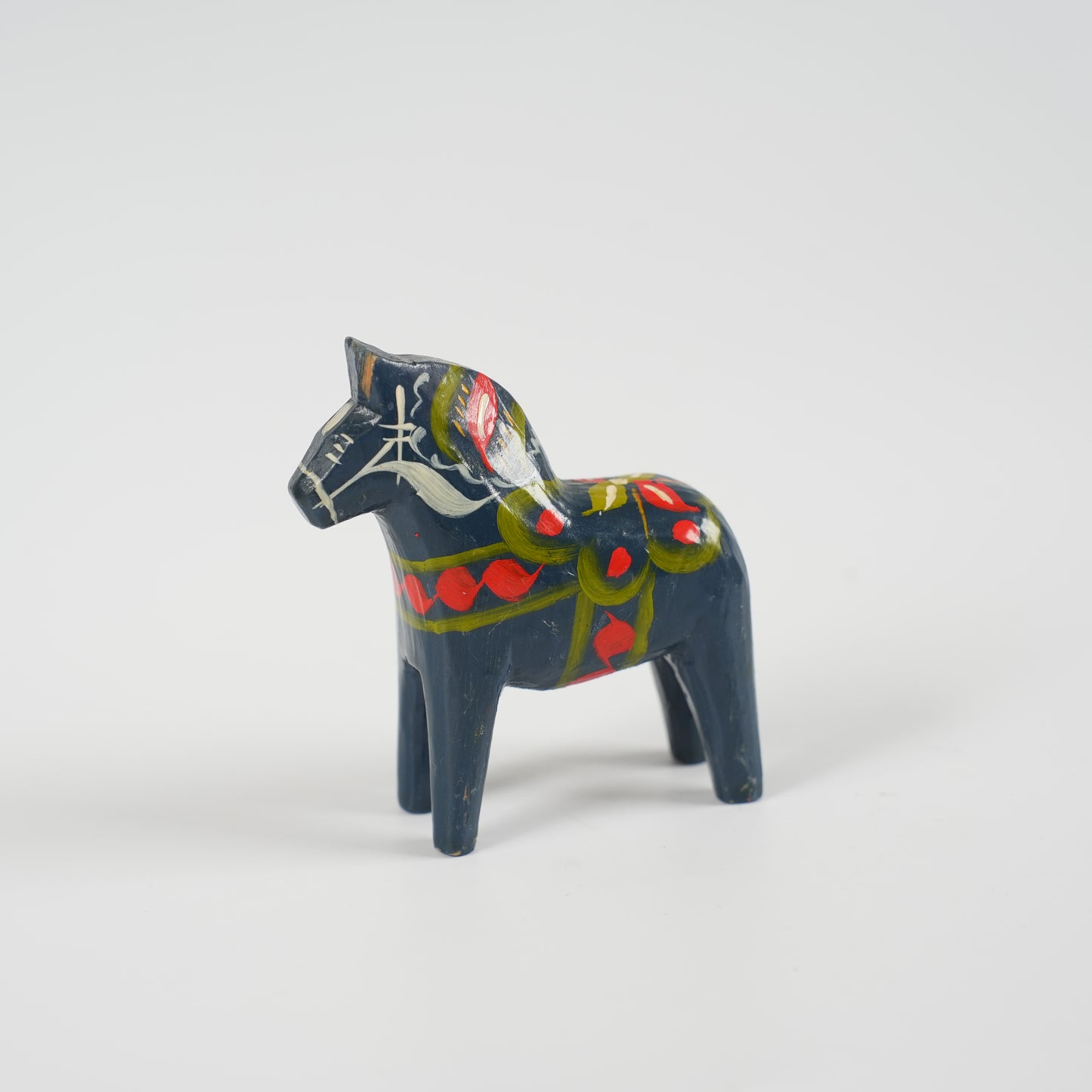 ヴィンテージ ミニ ダーラナホース ダーラヘスト ネイビーブルー×クルビッツ手描き 珍しい色の作品 スウェーデン民族工芸