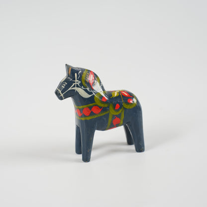 ヴィンテージ ミニ ダーラナホース ダーラヘスト ネイビーブルー×クルビッツ手描き 珍しい色の作品 スウェーデン民族工芸