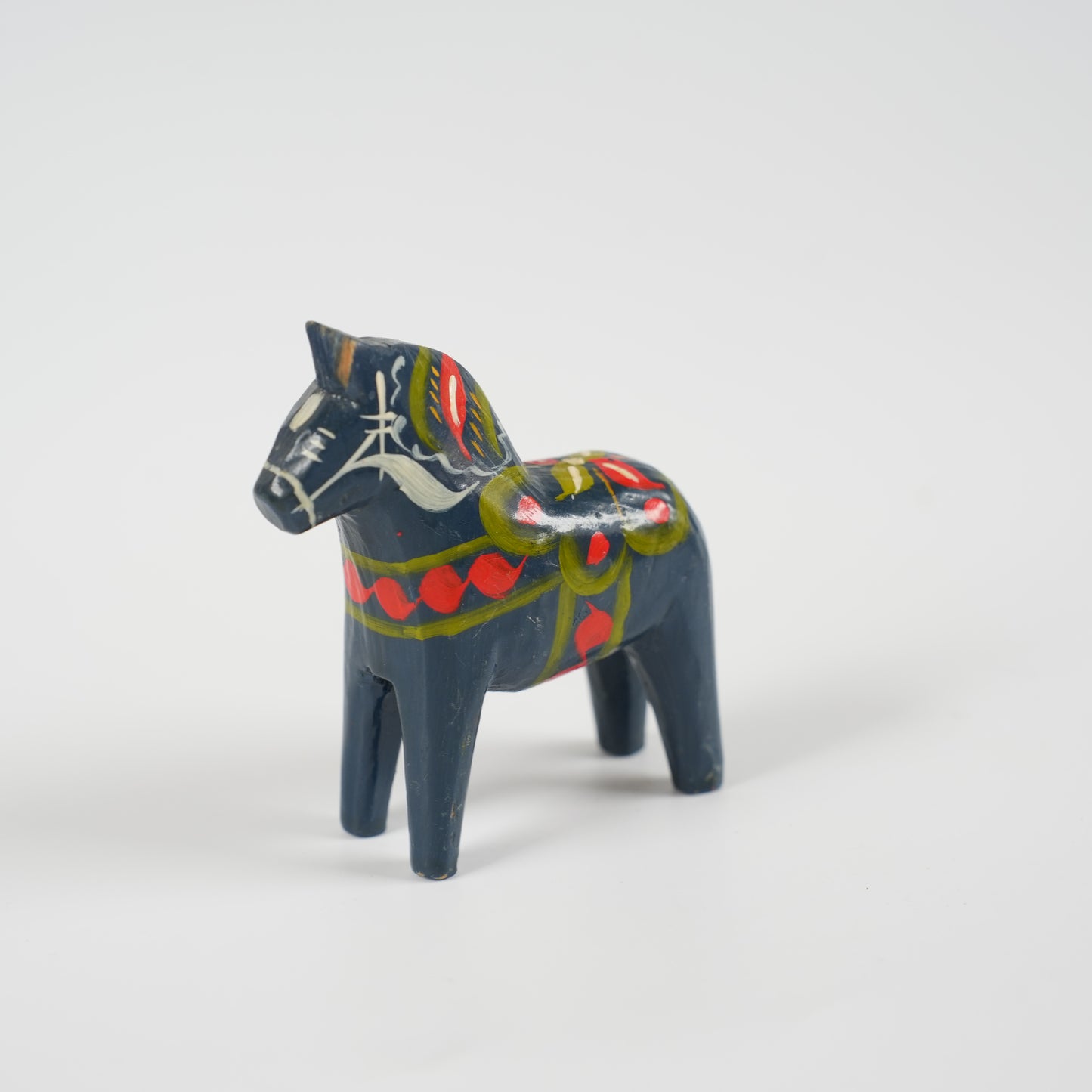 ヴィンテージ ミニ ダーラナホース ダーラヘスト ネイビーブルー×クルビッツ手描き 珍しい色の作品 スウェーデン民族工芸