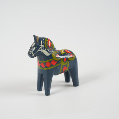 ヴィンテージ ミニ ダーラナホース ダーラヘスト ネイビーブルー×クルビッツ手描き 珍しい色の作品 スウェーデン民族工芸