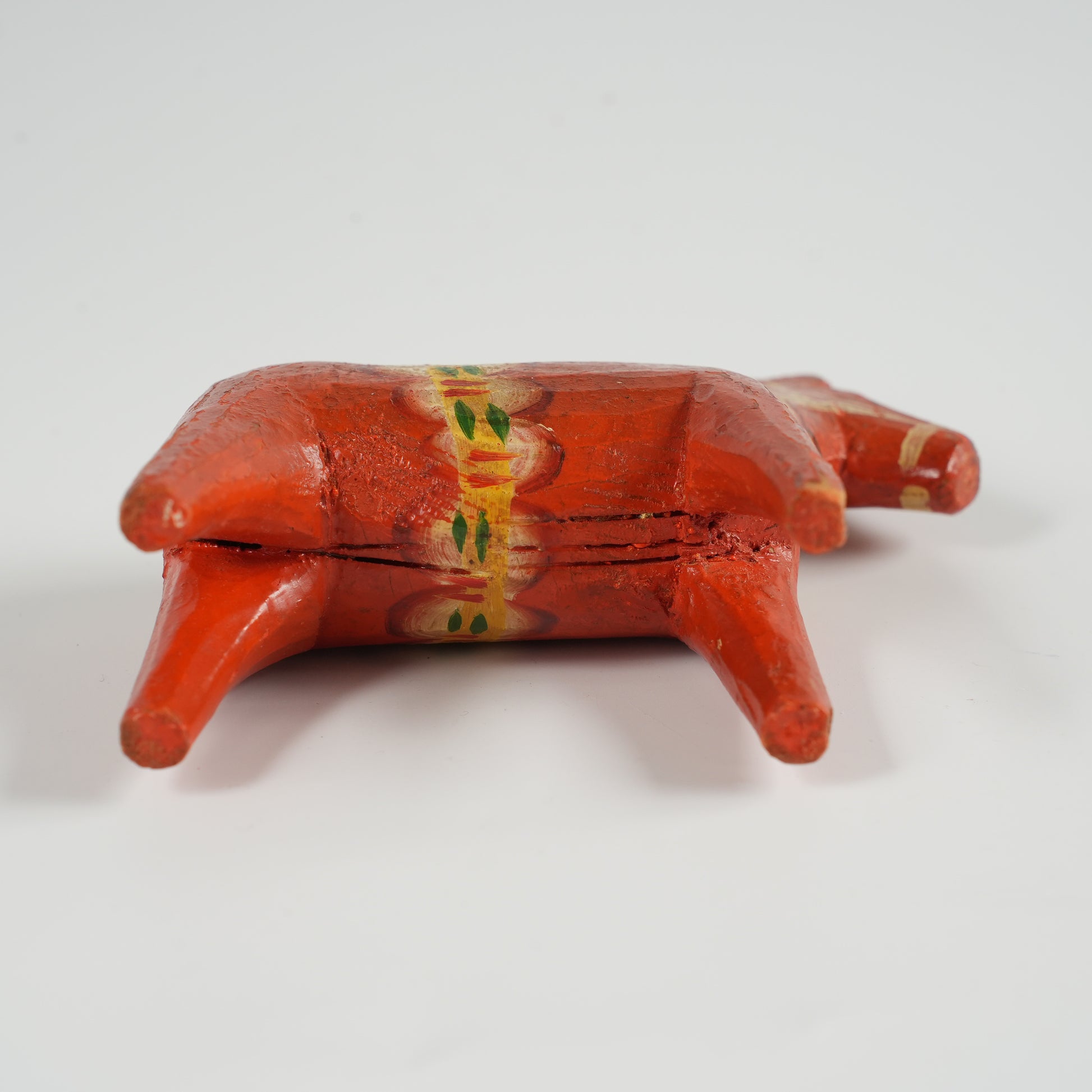 100年ヴィンテージ ダーラナホース 赤×クルビッツ手描き 13cm 木製 スウェーデン民族工芸 持ち手・側面