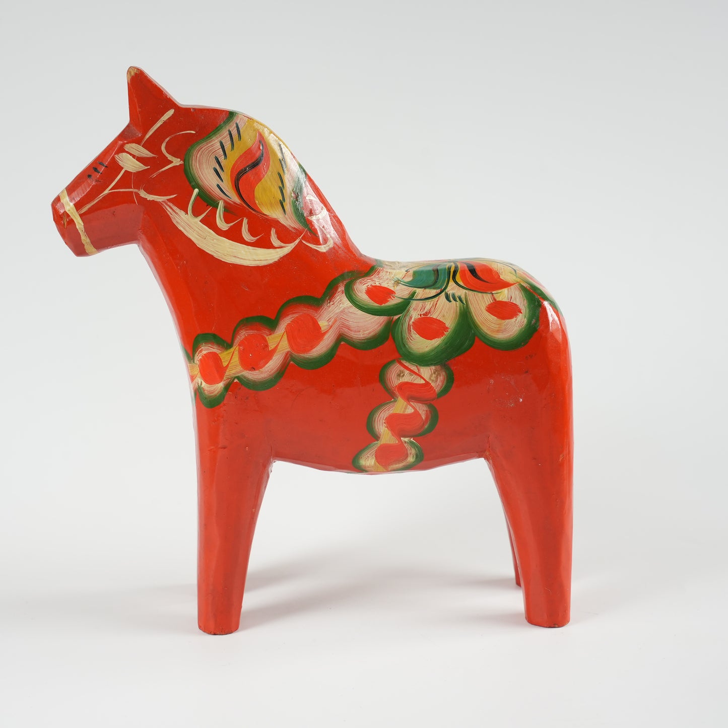 ヴィンテージ ダーラナホース 赤×クルビッツ手描き 18cm 木製 スウェーデン民族工芸