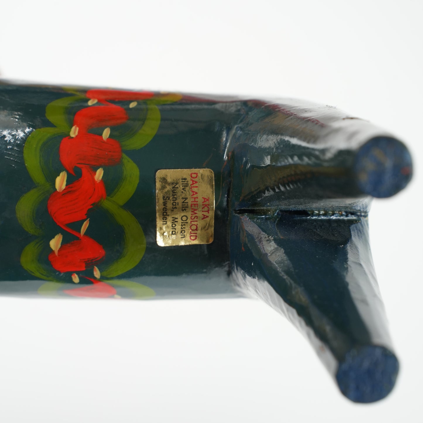 訳あり ヴィンテージ ダーラナホース 青×クルビッツ手描き 17cm 縦長フォルム 木製 スウェーデン民族工芸 詳細14