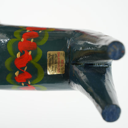 訳あり ヴィンテージ ダーラナホース 青×クルビッツ手描き 17cm 縦長フォルム 木製 スウェーデン民族工芸 詳細14