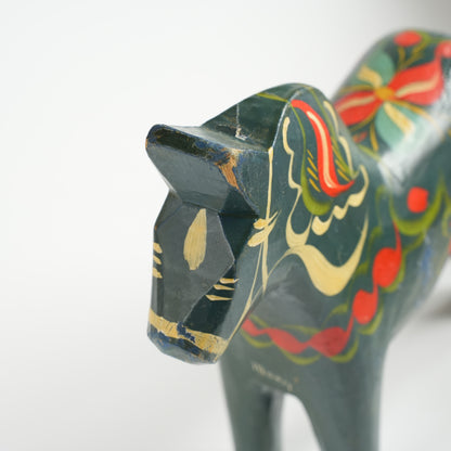 訳あり ヴィンテージ ダーラナホース 青×クルビッツ手描き 21cm 縦長フォルム 木製 スウェーデン民族工芸 詳細12