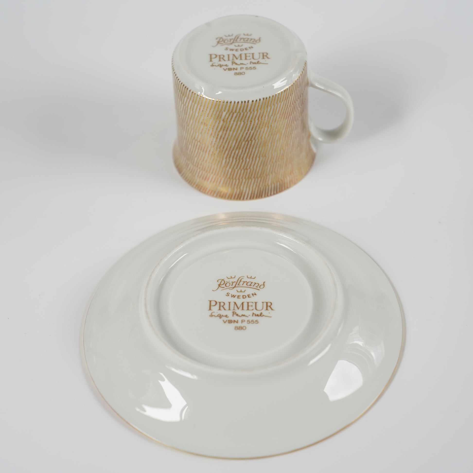ロールストランド プリムール（Primeur）グルド「バグダッド」（Guld Bagdad）金彩 デミタスカップ＆ソーサー＆ケーキ皿 トリオ
