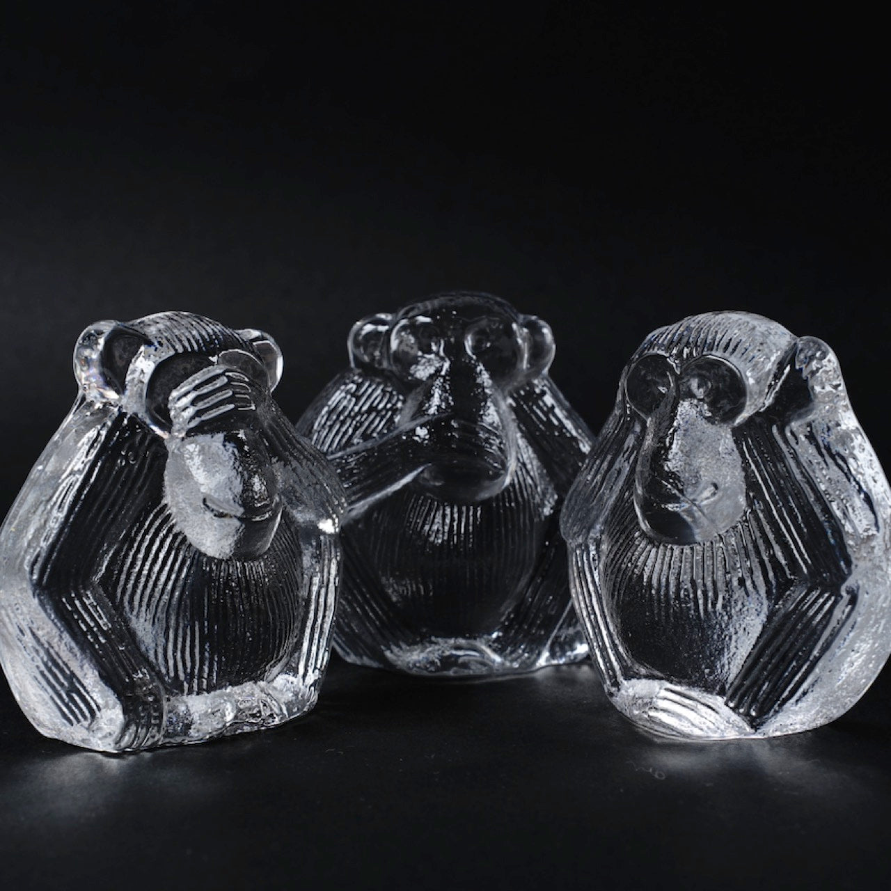 リサ・ラーソン ローヤルクローナ ガラスの三猿（見ざる、言わざる、聞かざる） 置物 Lisa Larson   