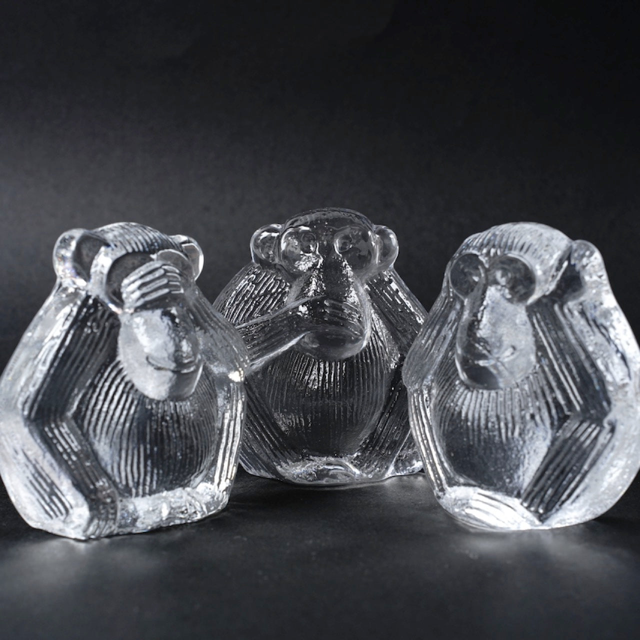 リサ・ラーソン ローヤルクローナ ガラスの三猿（見ざる、言わざる、聞かざる） 置物 Lisa Larson   